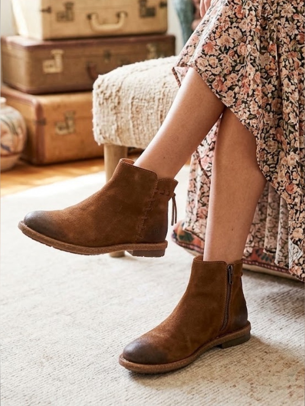 Born Tan Suede Ankle Boots with Side Zipper